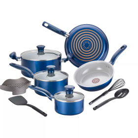 T-fal Simply Cook Ceramic Cookware, 12pc Set, Blue