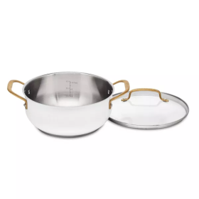 Classic 4.5qt Stainless Steel Dutch Oven with Cover and Brushed Gold Handles Matte White