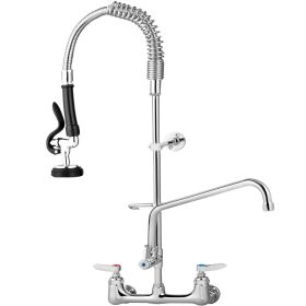 VEVOR Commercial Faucet with Pre-Rinse Sprayer, 8" Adjustable Center Wall Mount Kitchen Faucet with 12" Swivel Spout