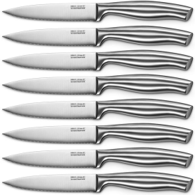 Steak Knives, Serrated Steak Knives with Gift Box, Stainless Steel Kitchen Steak Knife Set of 8, Silver