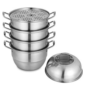 Kitchen Supplise Glass Lid Multi Tiers Kitchen Pan Cookware Stainless Steel Steamer Set (Material: Stainless steel+ tempered glass, Color: Silver B)