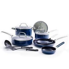 12-Piece Toxin-Free Ceramic Nonstick Pots and Pans Cookware Set, Dishwasher Safe (Color: Blue)