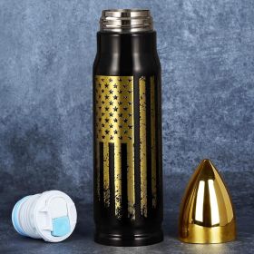 USA Flag Stainless Steel Bullet Tumbler (Color: 17oz-USA Flag Black)